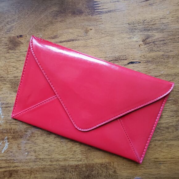 Vintage CLARINS Red Envelope Clutch Purse Cosmetic Bag, faux patent leather - Picture 1 of 5